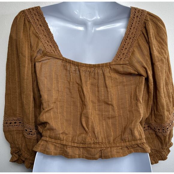 Y2K American Eagle Top XS Crop Lace Ribbon Boho Peasant Babydoll Cottagecore Vtg - Picture 3 of 8